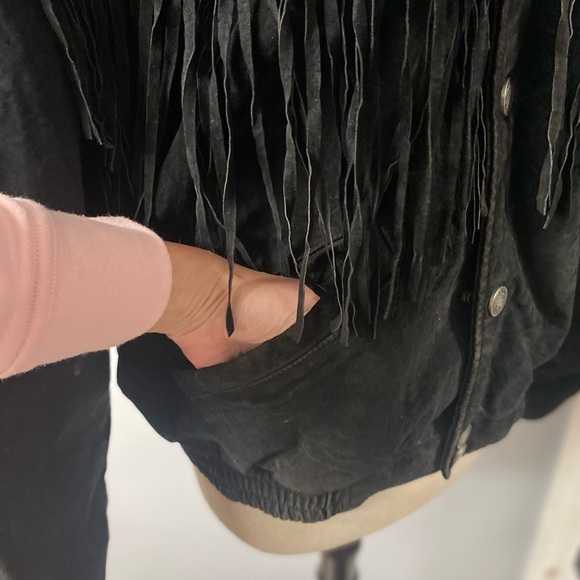 VNTG WILSON BLACK FRINGE WESTERN LEATHER JACKET W/SILVER INDIAN HEAD SNAP BUTTON - Picture 7 of 16